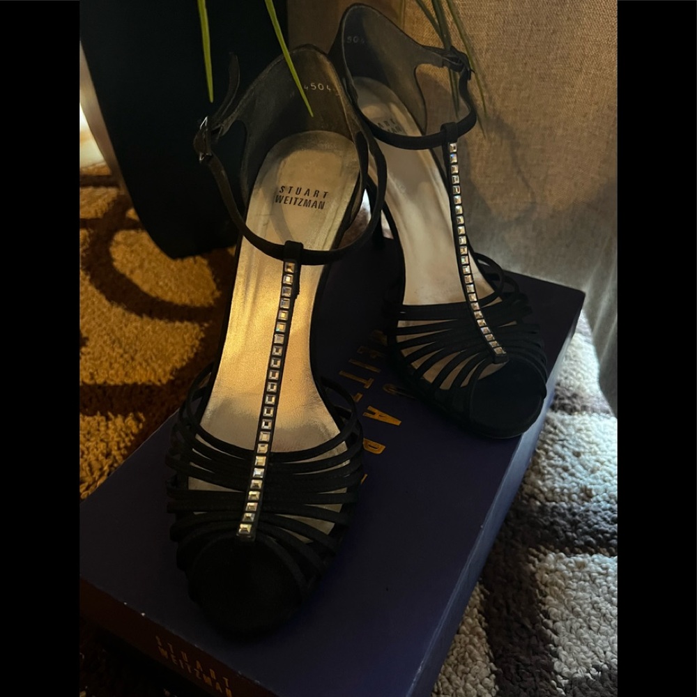 Stuart Weitzman Gaiety Black Peau De Soie Heels